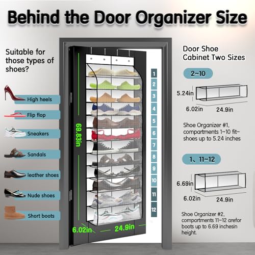 Kotkn Over The Door Shoe Organizer with 12 Large Breathable Pockets - Durable Hanging Storage for the Entire Family's Shoes (White) - color: White