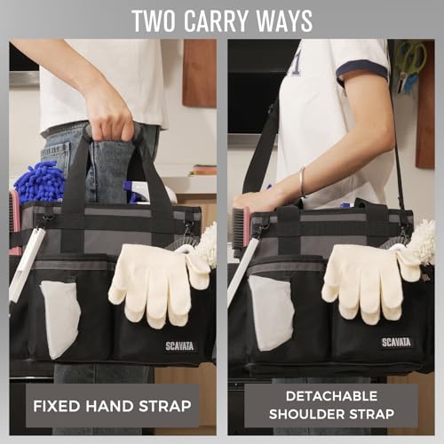 SCAVATA Compact Wearable Cleaning Caddy, Small Cleaning Caddy Supplies Organizer with Handle & Shoulder Straps for Housekeepers, Under Sink & Car Cleaning Tool Organizers Bag (DarkGrey) - color: DarkGrey