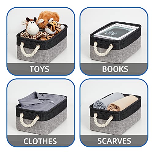 Temary Fabric Storage Baskets 6 Pcs Small Cloth Basket for Shelves Collapsible Decorative Storage Organizer Small Canvas Storage Bins with Handles (Black,11.8L x 7.9W x 5.3H inches) - color: Black&grey, size: 11.8L x 7.9W x 5.3H inches (6pcs)