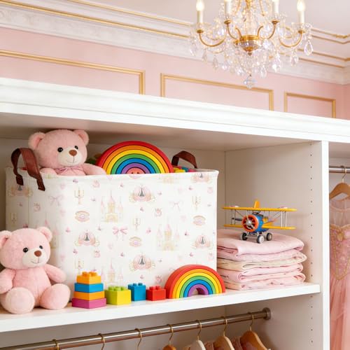 Rectangular Pink girl princess basket,Pink Baskets,Collapsible waterproof storage basket,Books Box,Girl room Decor,Gift Baskets(Pink Princess) - color: Pink Princess
