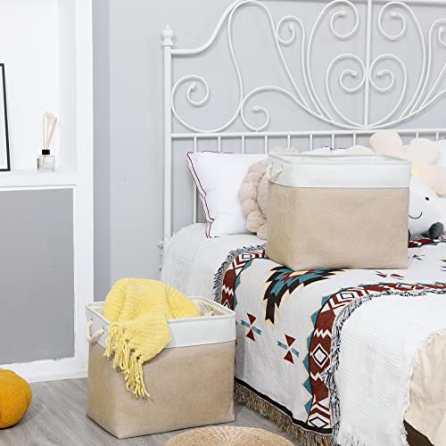 Bidtakay Storage Baskets for Shelves 17x12x15 in Beige Clothes Bins Storage for Closet Set of 2 Large Organization Baskets for Bedroom Blankets Dog Toy Basket Nursery Baby Baskets with Handles - color: White&Beige, size: 2 Pack-XL-17x12x15 In
