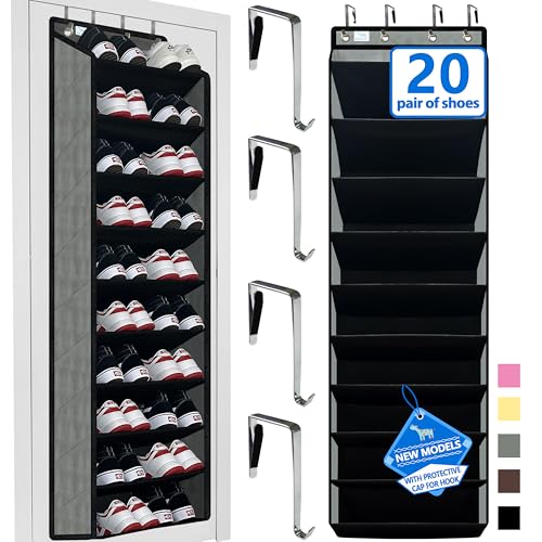 Shoe Organizer,70 Pounds Large Capacity,20-30-Pair Over The Door Shoe Organizer,10 Tiers Shoe Rack for Closet,New Upgrade Anti-Scratch Heavy Duty Hook and Bamboo Material Baffle,Grey/Black - color: Grey/Black