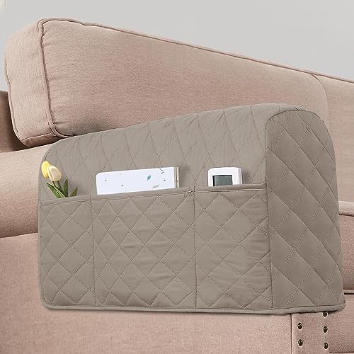 2 Pack Water Resistant Armrest Covers for Chairs and Sofas Couch Arm Covers for Sofa with 3 Pockets for Phone Sofa Arm Protector for Pets, Cats (Khaki) - color: Khaki