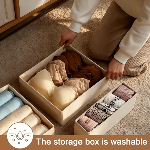 1 Pcs Drawer Organizer Storage Box for Underwear Socks Closet Divider for Wardrobe Dresser Vanity Space Saving Use(Off White) - color: Off White-1, size: Large