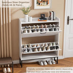 Nicetree Shoe Cabinet with 2 Flip Drawers, Freestanding Shoe Organizer, Shoe Cabinet with Metal Legs, Narrow Shoe Rack Cabinet for Entryway, Foyer, Hallway, White - color: Alabaster, style: 2-Drawers