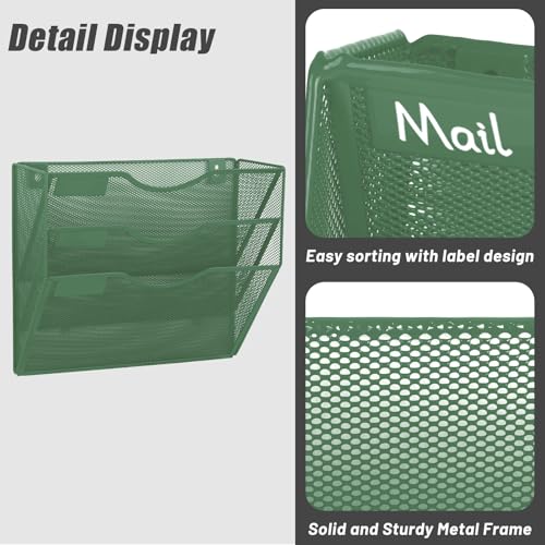 EASEPRES 3 Pocket Mesh Hanging Wall File Organizer, Wall Mounted Mail Paper Document Folder Holder, Clipboard Storage Organization Magazine Rack with Nametag Label for Office Home School, Dark Green - color: Dark Green, size: 3 Tier