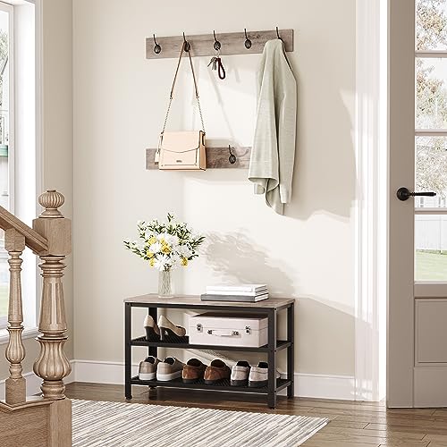 HOOBRO Hall Tree Entryway Storage Bench, Coat Rack Shoe Bench, Shoe Rack Organizer with Coat Hooks, 3-in-1 Design, Wooden Furniture with Metal Frame, Greige and Black BG17MT01 - color: Greige + Black, size: 28.7"L x 11.8"W x 17.5"H