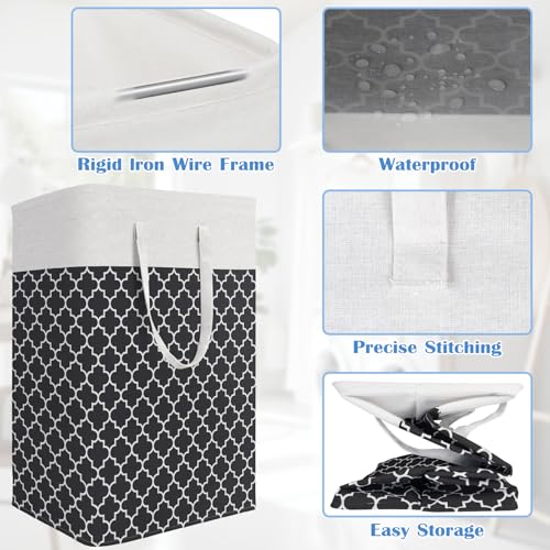 BlissTotes 3-Pack Laundry Basket, Freestanding＆Waterproof Laundry Hamper, Collapsible Tall Clothes Hamper with Easy Carry Handles for Clothes, Towels in the Family and Dorm,Clover Black,75L - color: Clover Black, size: 75L