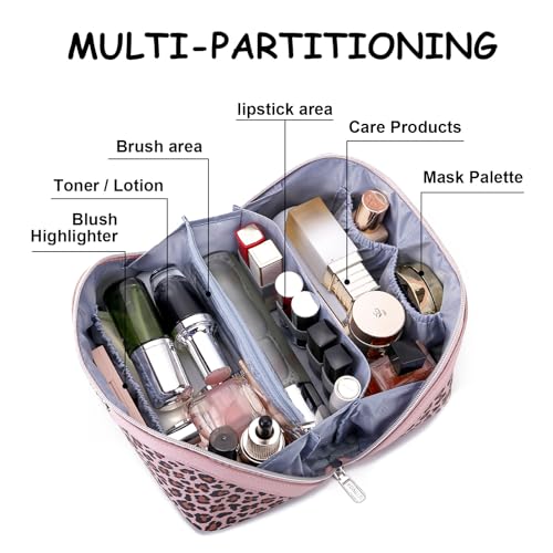 Travel Makeup Bags Organizer for Women: 3 Pcs Set Cosmetic Bag - Large Make up Bag with Compartments - Flat Open Waterproof Leather Toiletry Bags for Skincare, Brushes & Travel Essentials - Pink - color: 03-Pink
