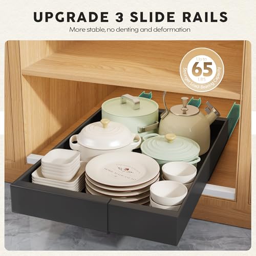 Seinloes 2 Pack Pull Out Cabinet Organizers 21" Deep With Raising Pad for Framed Cabinets, Expandable Width (9"-14") Slide Out Drawers Upgrade 3 Slide Rails, Roll Out Shelves Adhesive, Black - color: Black, size: 9"-14"Wide x 21"Deep(2 Pack)