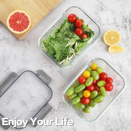 HOMBERKING 24pc Borosilicate Glass Food Storage Containers with Snap Locking Lids, Glass Meal Prep Containers, Airtight Lunch Boxes, Oven, Freezer and Dishwasher Safe, BPA Free, Kitchen Storage Set - color: Grey
