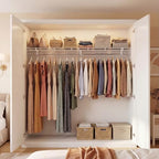 COSTWAY Closet Shelves Wall Mounted, Closet Shelf with Hanging Rod, Ventilated Metal Wire Shelving Kit, Wire Wall Shelf for Laundry Room, Bedroom, Home, Mounting Accessories Included (6 ft x 12 in) - size: 6 ft x 12 in