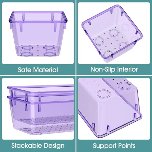 WOWBOX 25 PCS Plastic Drawer Organizer Set, Desk Drawer Divider Organizers and Storage Bins for Makeup, Jewelry, Gadgets for Kitchen, Bedroom, Bathroom, Office, Clear Purple - color: Clear Purple