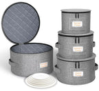 punemi China Storage Containers, Dish Storage w/Hard Shell Top Side Bottom Support & Felt Dividers for Charger Plates Dinnerware, Perfect for Moving Supplies, 4 set Stackable Fine China Storage, Gray - style: Chinese