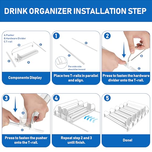 Drink Organizer for Fridge, Soda Can Organizer Dispenser for Refrigerator with Automatic Pusher Glide, Width Adjustable Clear Dividers Can Holder for 15 Cans, 115''D x 8.9''W x 3.1''H, 3 Rows - color: 3 Rows