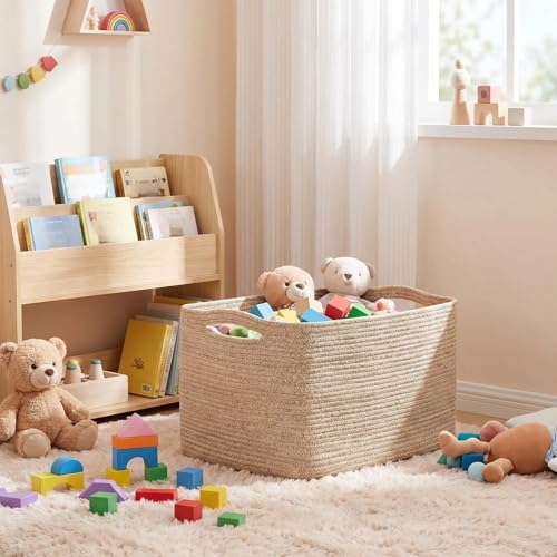 Optish 75L Large Blanket Basket, Woven Storage Baskets with Reinforced Handles, Rope Laundry Basket for Living Room, Bedroom, Nursery, Toys, Clothes,Pillows, 22” x 17” x 11.5”, Brown - color: Brown, size: 22" x 17" x 11.5"(75L)