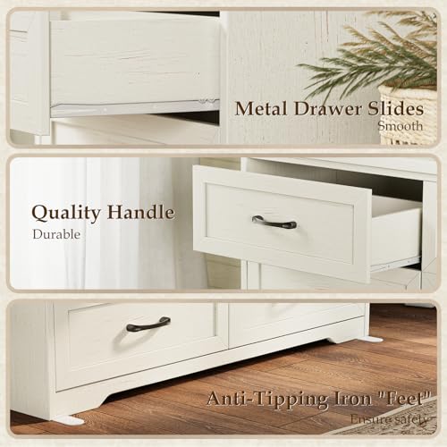 AODK Farmhouse 7 Drawer Dresser for Bedroom, 47” Wide Rustic Storage Chest with Engineered Wood Frame, Anti-Tip Design, American Country Bedroom Furniture, Vintage White - color: Vintage White, size: 15.7"D x 47"W x 29.8"H (7 Drawers)