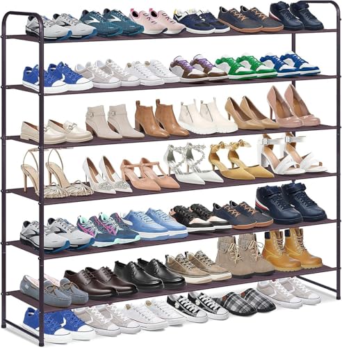 KIMBORA 6 Tier Long Shoe Rack for Closet, Wide Closet Shoe Organizer Storage Sturdy Sneaker Shelf for Floor, Bedroom 42 Pairs (Bronze) - color: Bronze, size: 11.4 x 43 x 37.8