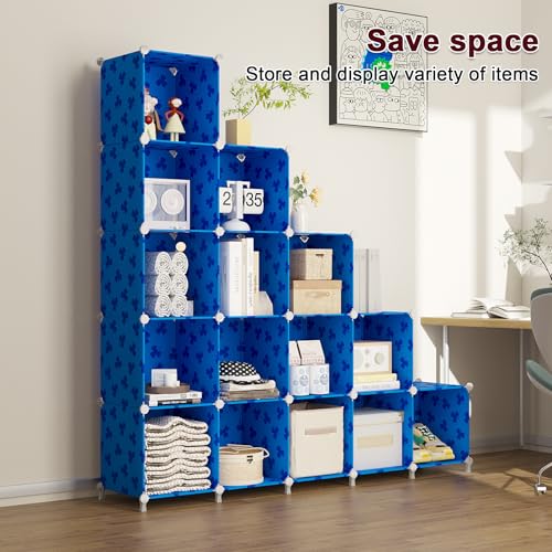 UNKU Cube Storage Organizer, 16 Cube Closet Organizer Storage Shelves, DIY Stackable Bookcase, Clothes Organizer Shelf for Closet, Bedroom, Living Room, Cabinet, Home, Office, Dark Blue - color: Blue, size: 15cube