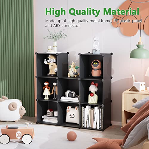 C&AHOME Cube Storage, 9-Cube Bookshelf, Plastic Closet Cabinet Organizer, DIY Stackable Bookcase, Modular Shelving Units Ideal for Home, Office, Kids Room, 36.6" L x 12.4" W x 48.4" H Black SHS3009A - color: Black