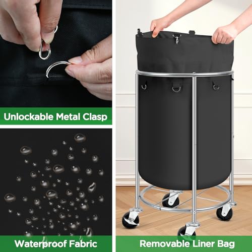 Laundry Hamper with Wheels, 100L Round Rolling Laundry Basket Sorter with Removable Bag, Clothes Cart Organizer with Steel Frame for Bedroom, Bathroom, Laundry Room, Black - color: Black