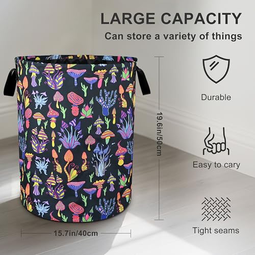 Mushroom Laundry Basket Foldable Oxford Cloth Tote Bag Laundry Hamper Clothes Storage Bucket Organizer For Bathroom/Laundry Storage/Bedroom 19.6x15.7 Inch - color: Mushroom