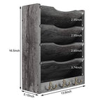 PAG 5-Tier Wall File Holder Hanging Mail Organizer Wood Magazine Literature Rack with 6 Hooks, Dark Gray - color: Dark Gray