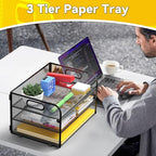 MINDEPOT 3-Tier Paper Letter Organizer Tray with Handle, Mesh Desk File Organizer for Office, Home, School - 2 Pack, Black - size: 2 Pack