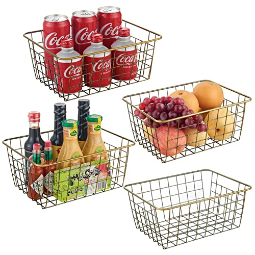 JUNCHU CHERRY Wire Kitchen Storage Basket 4 Packs,Perfect Pantry Organization Accessories Basket,Laundry Basket,Countertop Organization, Suitable for Kitchen,Bathroom,Bedroom,Tabletop,Stackable,Bronze - color: Bronze