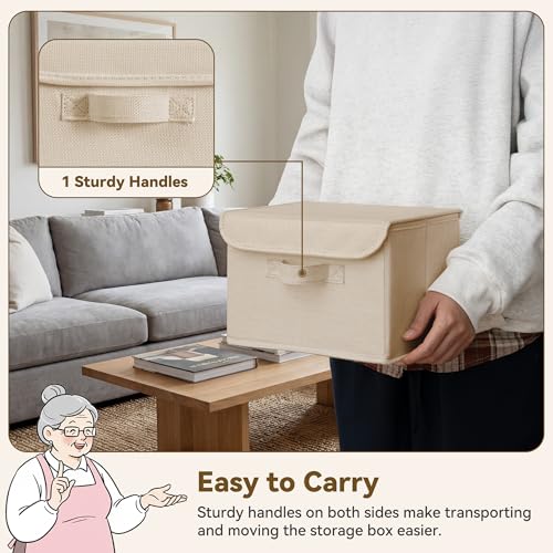 GRANNY SAYS Small Storage Bins with Lids, Small Storage Boxes, Shelf Baskets for Shelf, Collapsible Storage Bins for Living Room, Bedroom, 10x8x7 Inch, Khaki, 2-Pack - color: Khaki, size: Small-2 Pack
