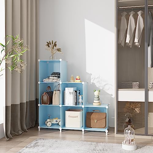 AWTATOS Cube Storage Organizer Protable Closet Organizers and Storage for Kids DIY Stackable 6 Cubes Storage Shelves Clothes Organizer for Bedroom, Home, Blue - color: Blue