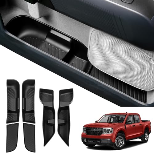 Mabett Door Side Storage Tray for Ford Maverick 2022-2025 Accessories(Not Fit 2026), TPE Front and Rear Doors Storage Insert Organizer Boxs 4PCS Set Fit Maverick(Black) - color: Black