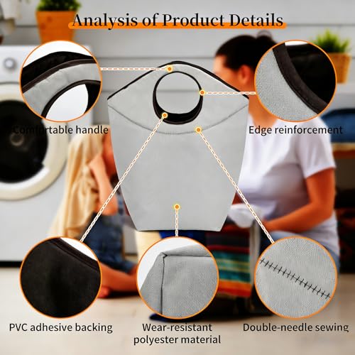 Foldable Storage Hamper Bag,Soft Padded Handle, Multi-Purpose Oxford Fabric Laundry Basket, Collapsible Storage Bag for Home, Bedroom, Dormitory, Travel & Outdoor 47L - color: Grey, size: 17"L x 9.5"W x 18"H