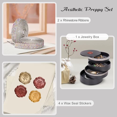 CONBOLA Jewelry Holder Organizer, Christmas Gifts Ideas for Women, Small Jewelry Storage Box Earring Holder, 5-Layer Rotating Jewelry Storage Tray with Lid for Bracelets Rings Bracelets - color: Sparkle Black
