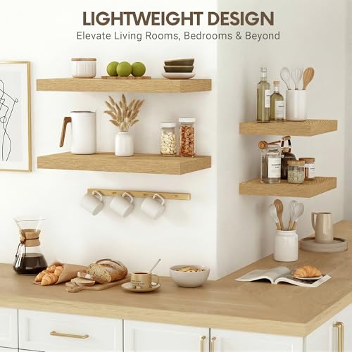Vivelove 10" Deep Floating Shelves with Invisible Brackets, 55" Wall Shelves for Bathroom Bedroom Kitchen Living Room Laundry Room, Modern Rustic Shelves for Home Decor, 55"x10.2"x1.5", Set of 2, Oak - color: Oak, size: 55”Wx10.2”Dx1.5”H