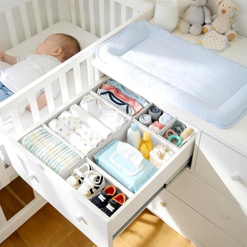 DIMJ Drawer Organizer Clothes- 26 Pack Baby Dresser Organizer for Nursery, Small Fabric Closet Drawer Organizer Bins for Underwears Socks, Foldable Storage Dividers Organization for Bedroom - color: White, size: 26 Pack