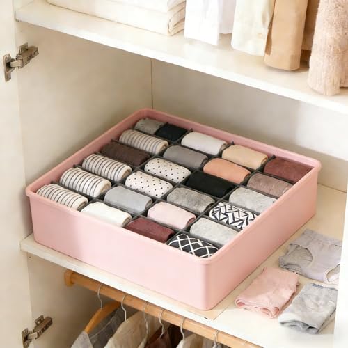 Sock Organizer Drawer Organizer,24 Compartment Foldable Storage,Closet Dividers for Underwear, Socks, Bras, Scarves, Ties, Pink - color: Pink
