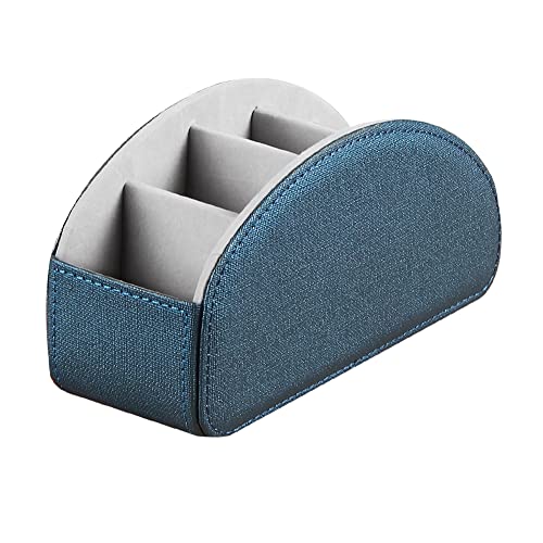 Leather Remote Control Holder,TV Remote Caddy with 5 Compartments,Desktop Organizer,for Store TV,DVD,Blu-Ray,Media Player,Heater Controllers(Blue) - color: Blue