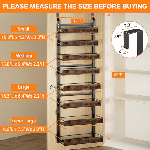 8 Tier Over The Door Pantry Orangizer 2 IN 1 Wall Mounted or Hanging Spice Rack with Adjustable Wood Basket,Heavy Duty Seasoning Storage Shelf for Kitchen Pantry and Bathroom - color: Black-Wood, size: 8 Tiers