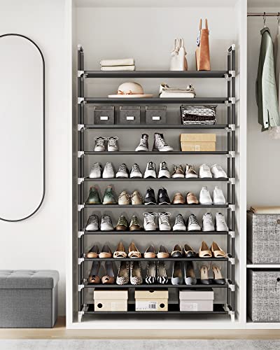 SONGMICS Shoe Rack, 10-Tier Shoe Shelf, Shoe Storage Organizer, 11.4 x 39.4 x 68.9 Inches, Metal Frame, Non-Woven Fabric Shelves, for Entryway, Bedroom, Black ULSH11H - color: Black, size: 11.4"D x 39.4"W