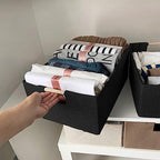 xianshengle Fabric Storage Basket for Shelves, Collapsible Storage Bins with wood Handles, Rectangle Closet Baskets, Wardrobe Organiser, for Sorting Clothes, Family Items (Black) (1)