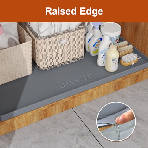 ukeetap Extra Thick Silicone Mat Waterproof with Raised Edge 22" x 19", Under Sink Mat for Kitchen & Bathroom, Kitchen Cabinet Liner, Multi-Purpose for Storage & Protection, Gray - color: Gray, size: 19"L x 22"W