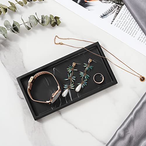 Luxspire Bathroom Vanity Tray, 8 x 4 inch Resin Dresser Jewelry Ring Dish Tank Storage Kitchen Sink Countertop Organizer Plate Holder for Perfume Soap Towel Bathroom Accessories, Mini, Ink Black - color: Ink Black, style: Mini