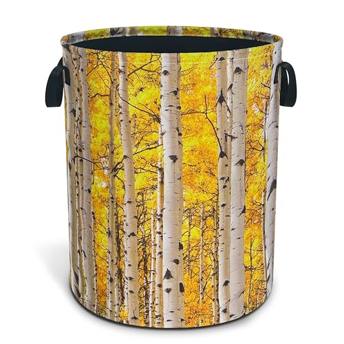 Aspen Tree Leaves Laundry Basket Trees Oxford Cloth Laundry Hamper Funny With Handle Foldable Portable Clothes Storage Basket 18.9 X 16.5 In Storage Bag For Laundry Room/Bathroom/Bedroom/Dormitories - color: Aspen Tree Leaves