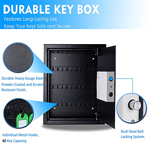 UMEKEN Key Box Wall Mount 40 Position Valet Digital Car Key Cabinet Lock Box with Code, Electronic Vehicle Key Holder Lockbox with Key Tags, Key Organizer Locker Box, Black, 12" x 3.94" x 14.29" - style: 40 KEY