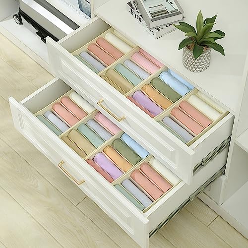 Qozary 3 Pack Sock Underwear Drawer Organizer Dividers, Non-Woven Fabric Collapsible Cabinet Closet Storage Boxes for Clothes, Socks, Lingerie, Underwear, Tie, Belt, Baby, Bedroom (Beige, 6 Cells) - color: Beige, size: 6 Cells