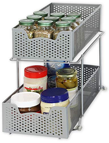 SIMPLE HOUSEWARE 2 Tier Sliding Cabinet Basket Organizer Drawer, Silver - color: Silver, size: 1-Pack