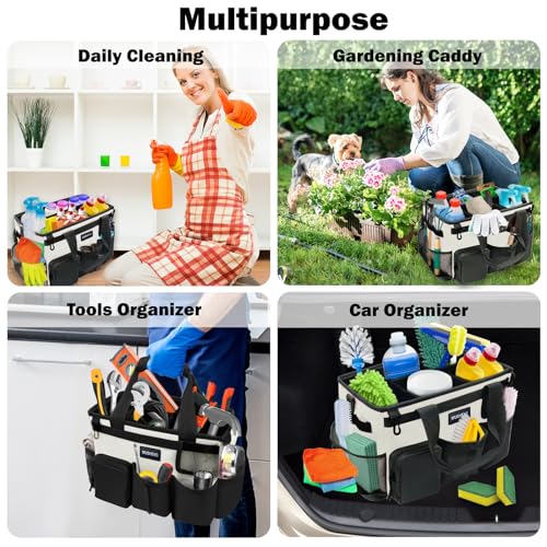 Wearable Cleaning Caddy Bag,Cleaning Supply Tote for Cleaning Supplies, Cleaning Organizer with Adjustable Shoulder and Waist Straps for Cleaners Housekeepers (Black-White, Large) - color: Black-White, size: Large