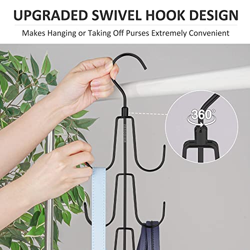 ZEDODIER Purse Organizer for Closet, Rotatable Purse Hanger Bag Holder, Max 8 Storage Capacity Backpack Rack, Metal Space Saving Hanger, Black - color: Black, size: 1 Pack