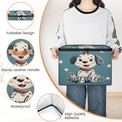 Custom Storage Basket with Name, Personalized Storage Bins with Zipper Lid, Foldable Fabric Storage Box Large capacity with Handle Dalmatian - color: Option 12
